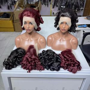short frontal lace curly wig