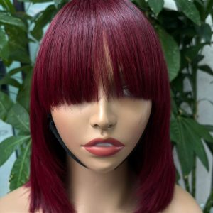 3x1 Lace Wig 100% Virgin Hair Bone Straight with Bangs #99J Burgundy