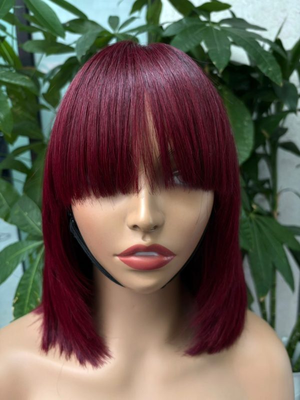 3x1 Lace Wig 100% Virgin Hair Bone Straight with Bangs #99J Burgundy