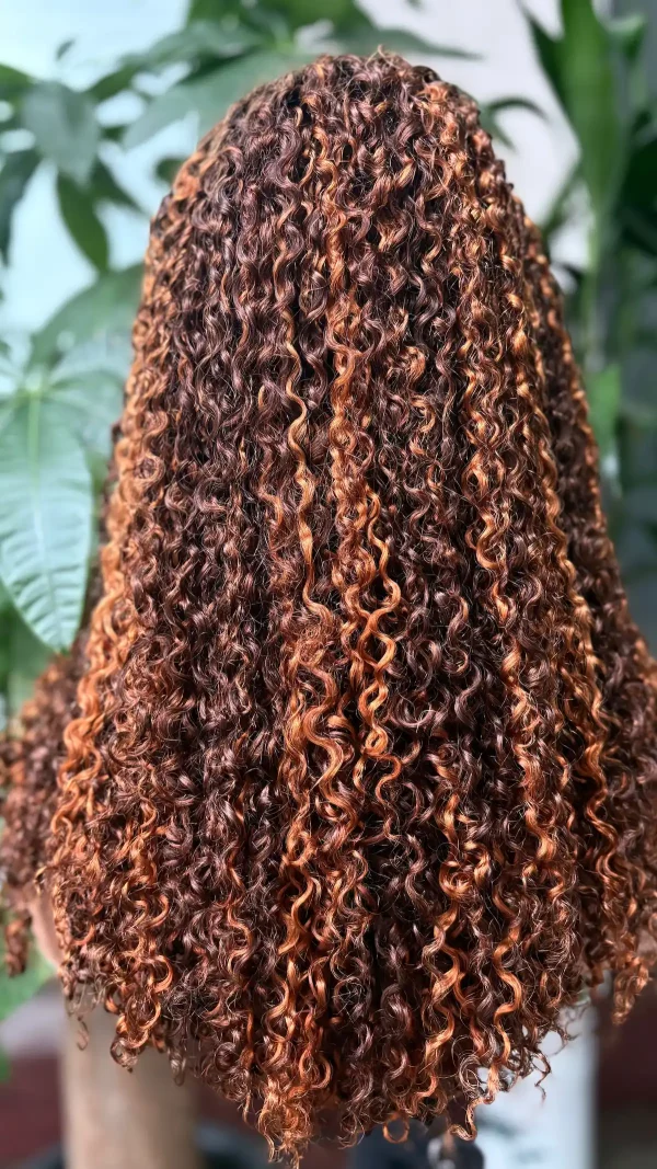 5x5 Lace Wig 100% Virgin Hair Pissy Curly #4/27 Honey Color (Glueless) - 图片 4