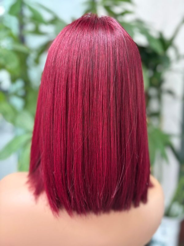 3x1 Lace Wig 100% Virgin Hair Bone Straight with Bangs #99J Burgundy - 图片 2