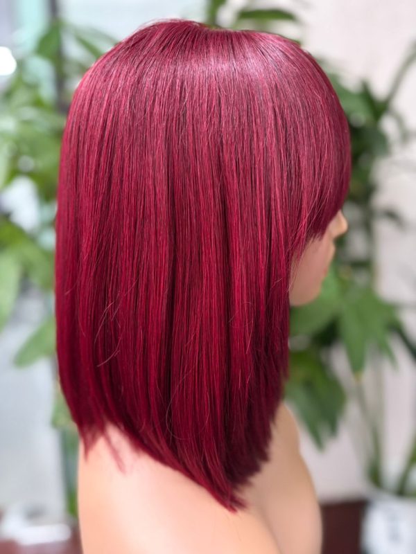 3x1 Lace Wig 100% Virgin Hair Bone Straight with Bangs #99J Burgundy - 图片 3