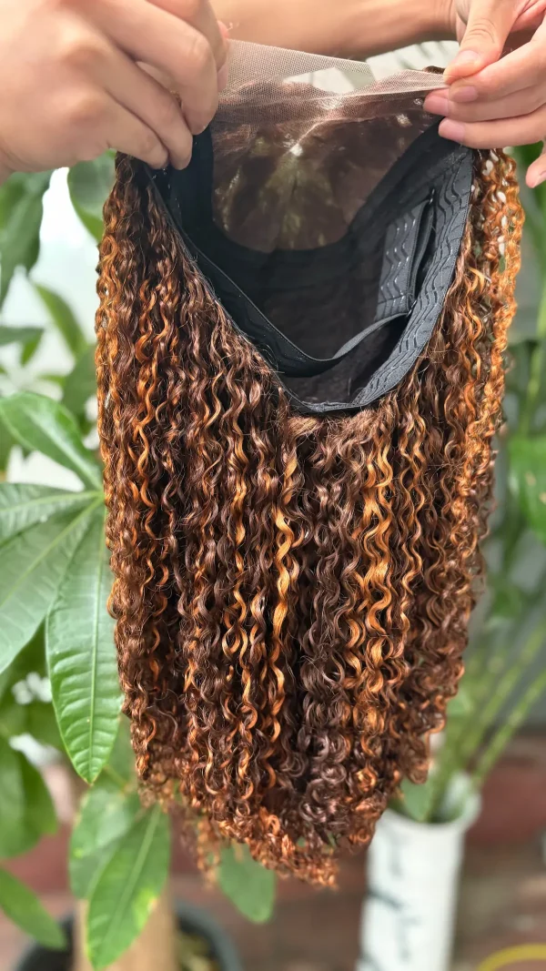 5x5 Lace Wig 100% Virgin Hair Pissy Curly #4/27 Honey Color (Glueless) - 图片 5