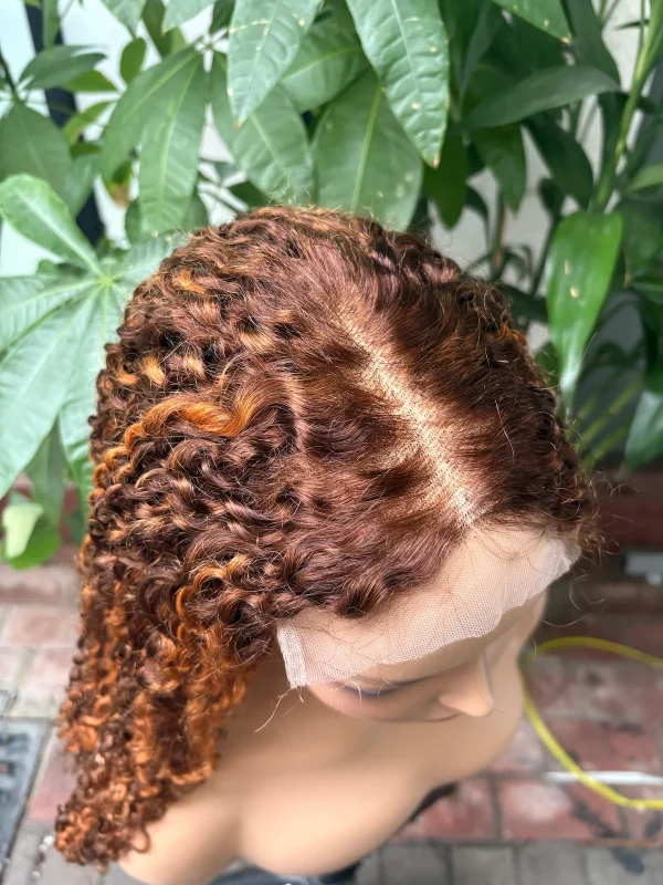 5x5 Lace Wig 100% Virgin Hair Pissy Curly #4/27 Honey Color (Glueless) - 图片 3