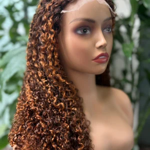 5x5 Lace Wig 100% Virgin Hair Pissy Curly #4/27 Honey Color (Glueless)
