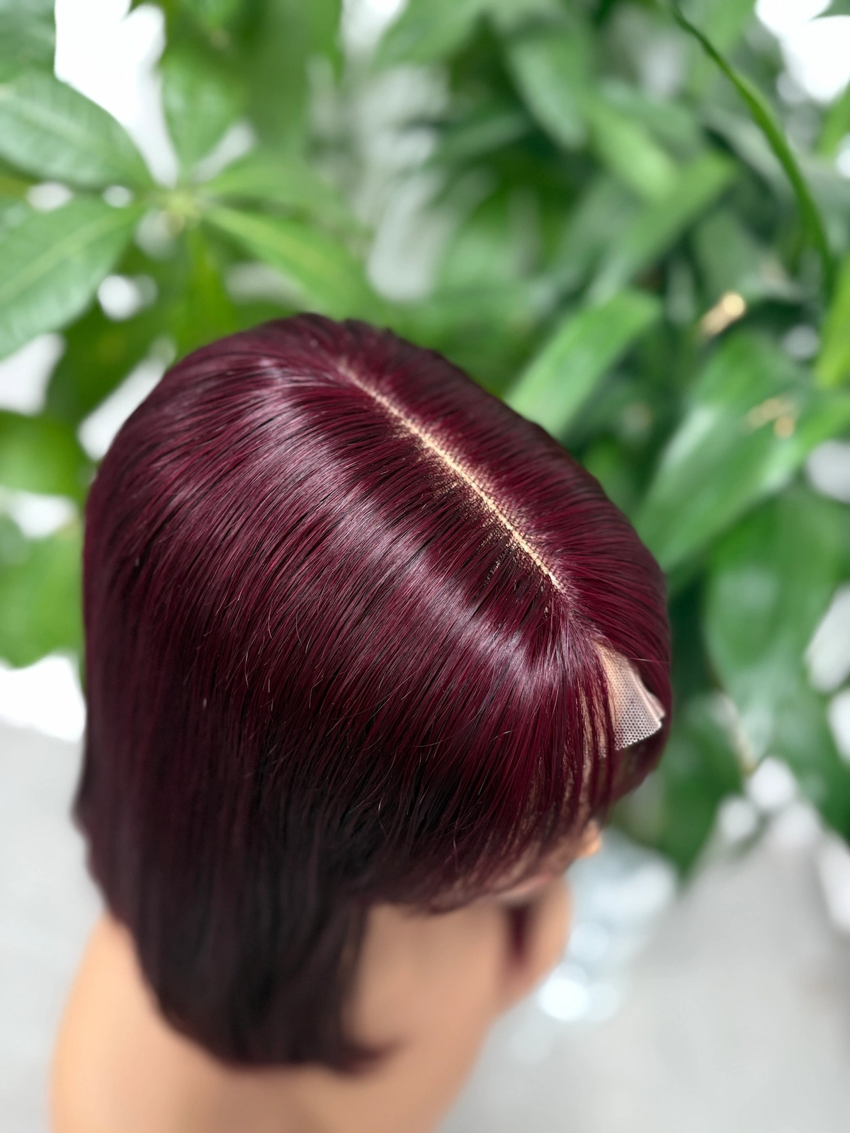 Best Value 2x6 Lace Wig 100% Virgin Hair Bone Straight #99J Burgundy with Bangs - 图片 2