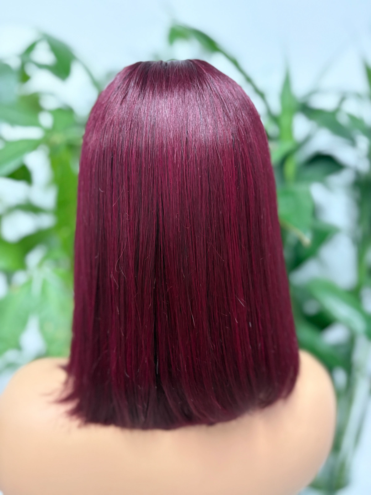 Best Value 2x6 Lace Wig 100% Virgin Hair Bone Straight #99J Burgundy with Bangs - 图片 4