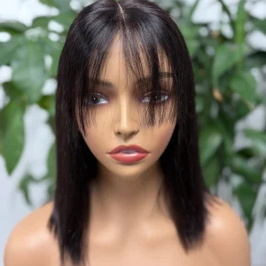 Best Value 2x6 Lace Wig 100% Virgin Hair Bone Straight #1B with Bangs