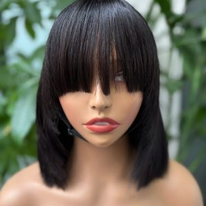 3x1 Lace Wig 100% Virgin Hair Bone Straight with Bangs #1B