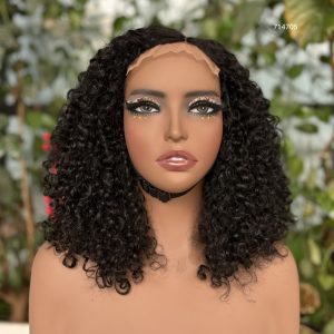 14-Inch Natural Black Pissy Curly Virgin Hair Wig