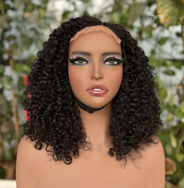 14-Inch Natural Black Pissy Curly Virgin Hair Wig