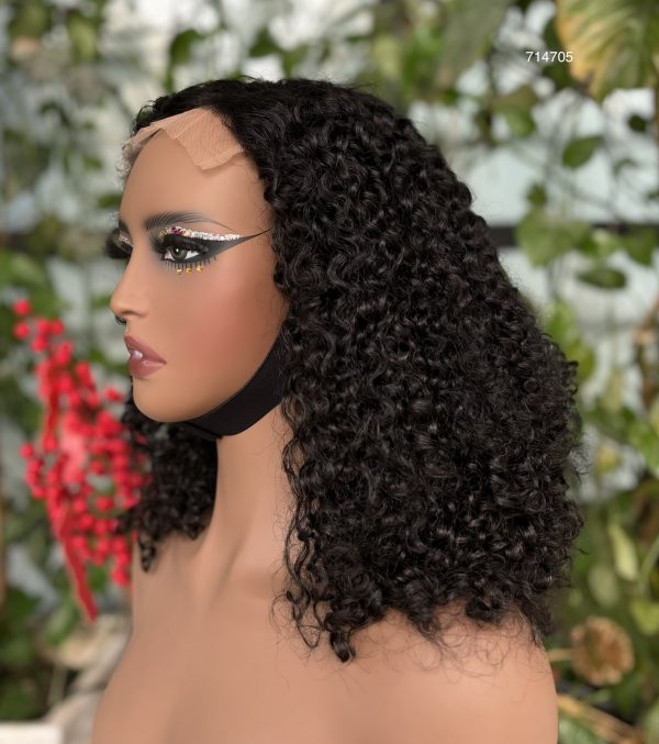 14-Inch Natural Black Pissy Curly Virgin Hair Wig - 图片 2