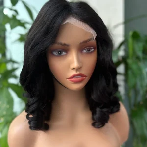 5x5 Lace Wig 100% Virgin Hair Bouncy Curly #1B (Glueless)