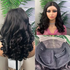 5*5  loose bouncy glueless lacewig 300gram high density wig